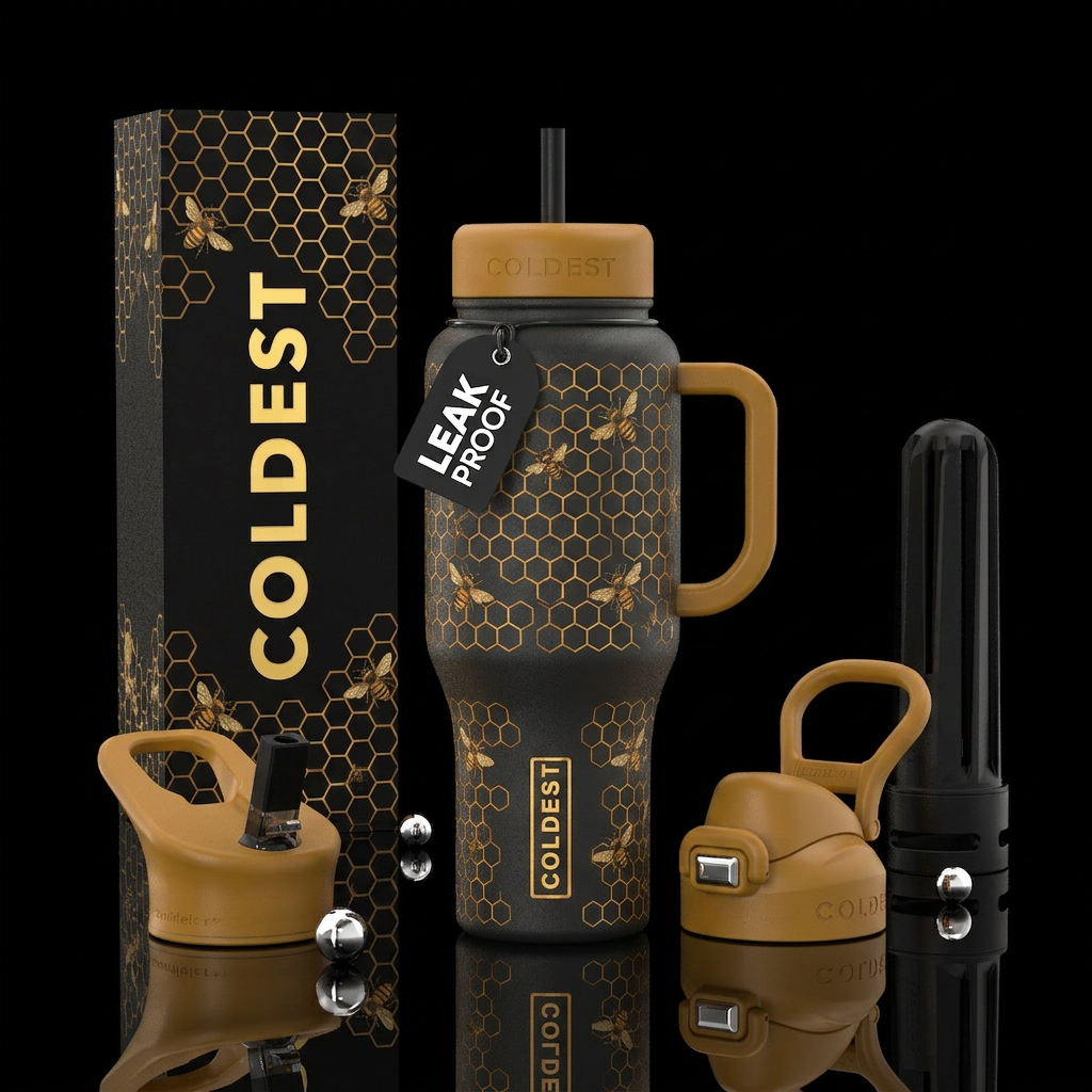 Honeycomb honeybee complimenting background and ha... water bottle design
