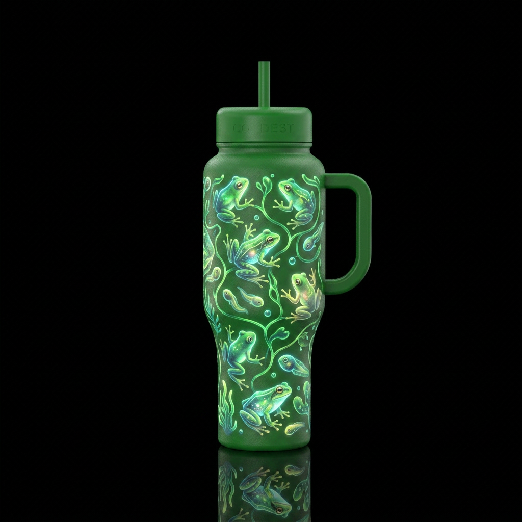 Glowy baby frog life water bottle design