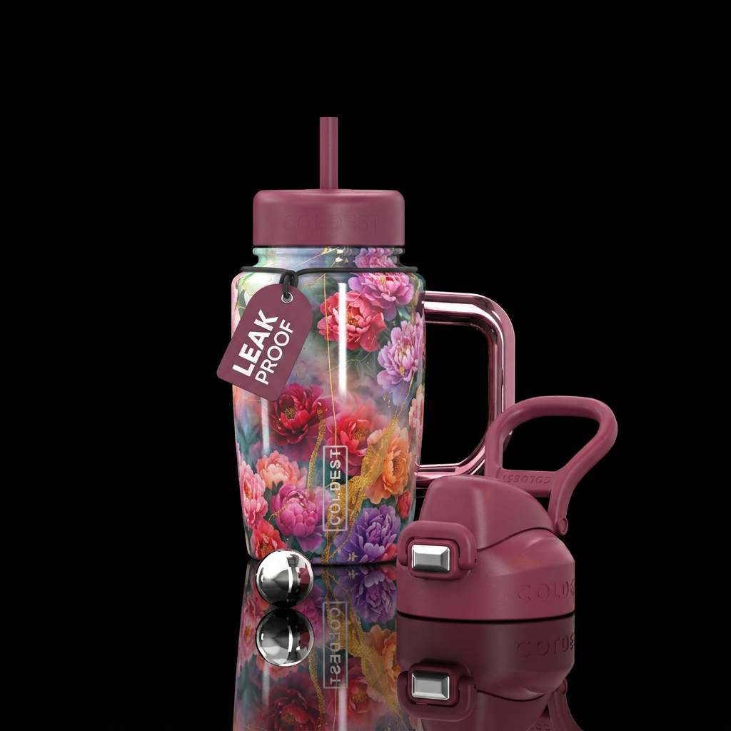 Multi color peony haze water bottle design