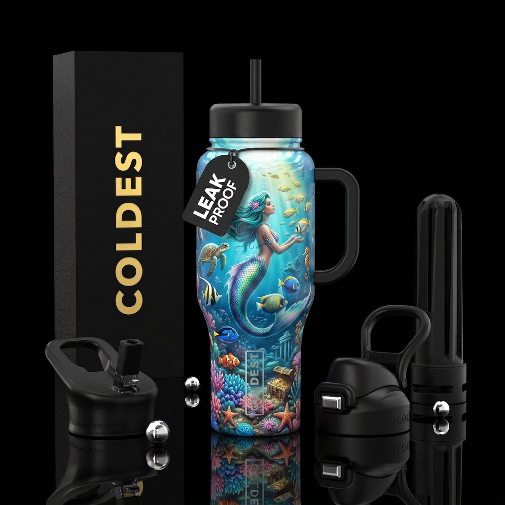 Realistic mermaid glimpse ocean life water bottle design
