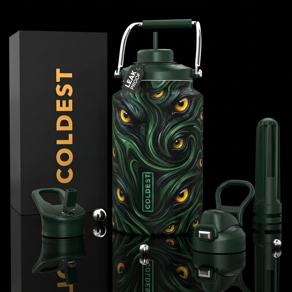 Ravens bright eyes dark green black swirls water bottle design
