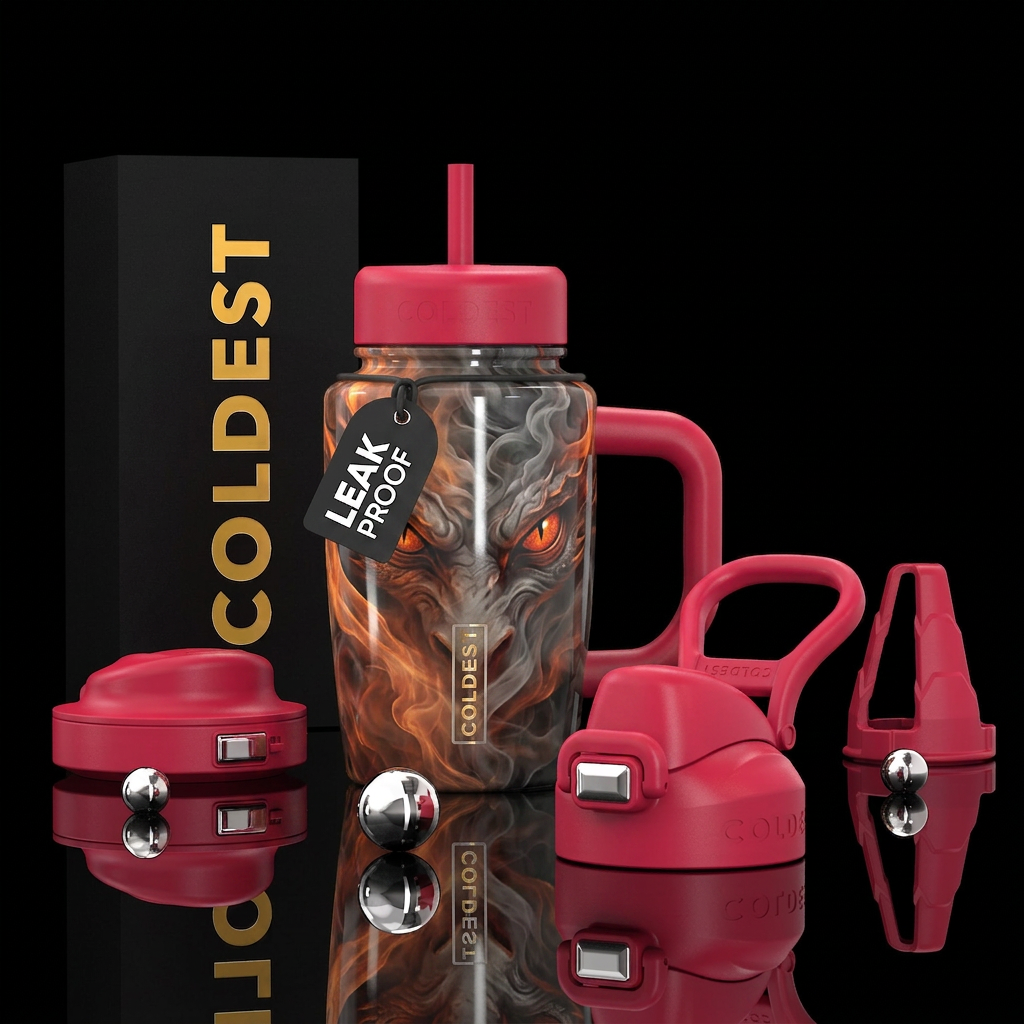 Dragon eyes peering out through smoke and ash swir... water bottle design