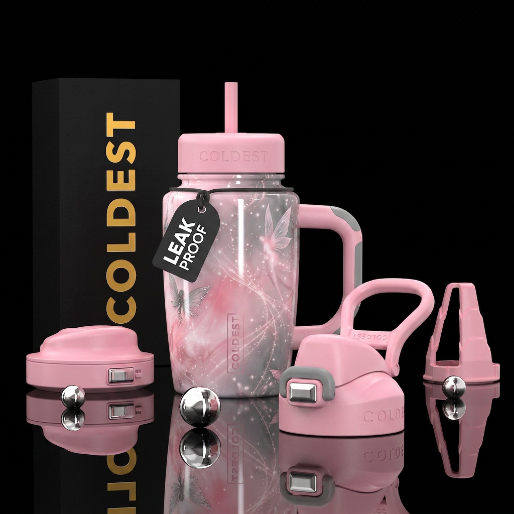 Whimsical romantic fairy fantasy soft pinks grays water bottle design