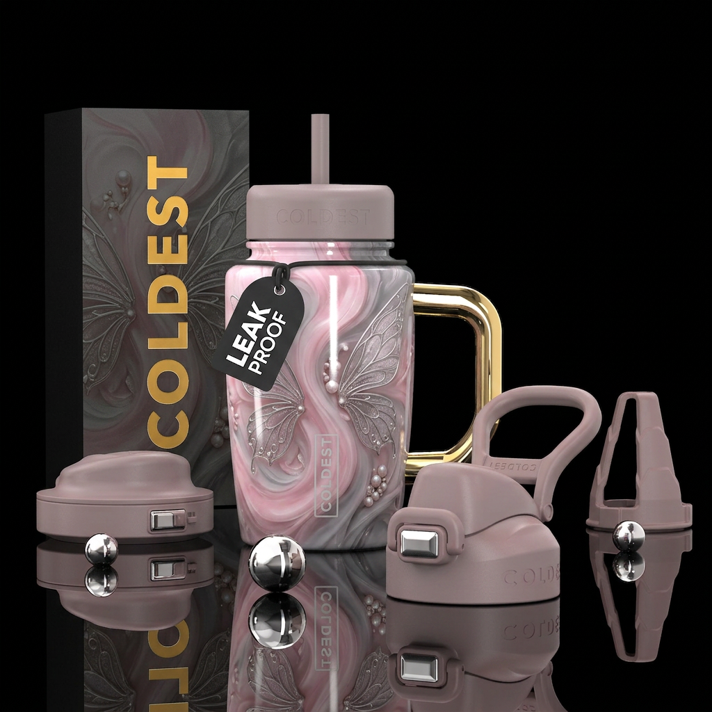 Whimsical romantic fairy fantasy soft pinks grays water bottle design