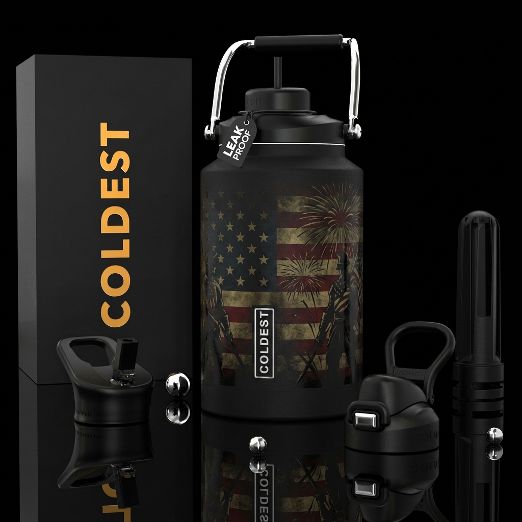 Patriotic warrior american flag fireworks honor va... water bottle design