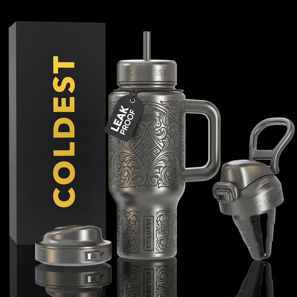 Gunmetal Grey metallic western etched theme water bottle design