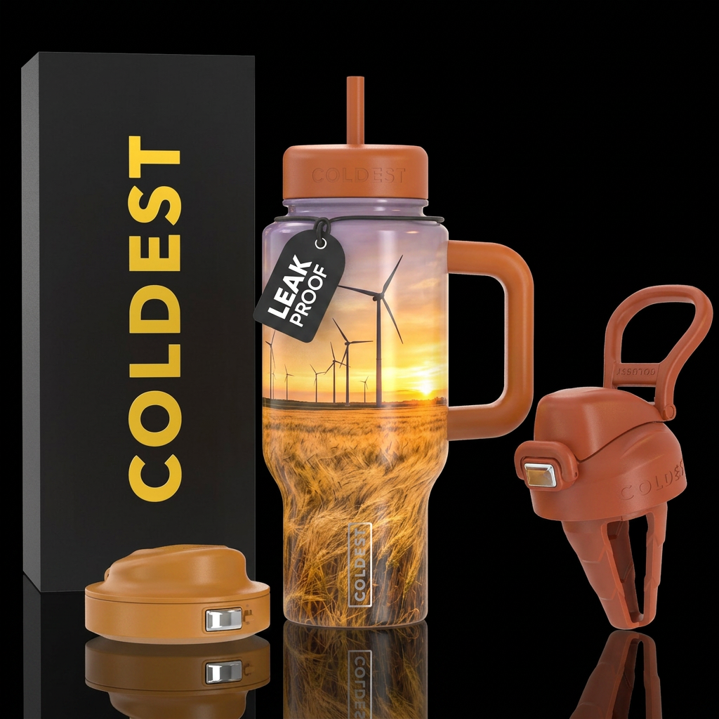 Wheat field blowing in the breeze wind turbine in ... water bottle design