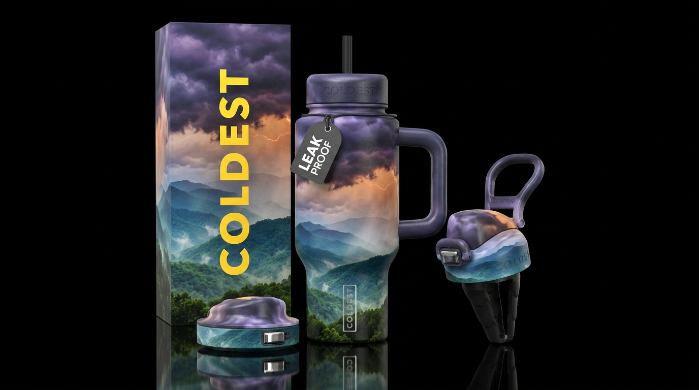 Foothills of the smoky mountains storm rolling in water bottle design