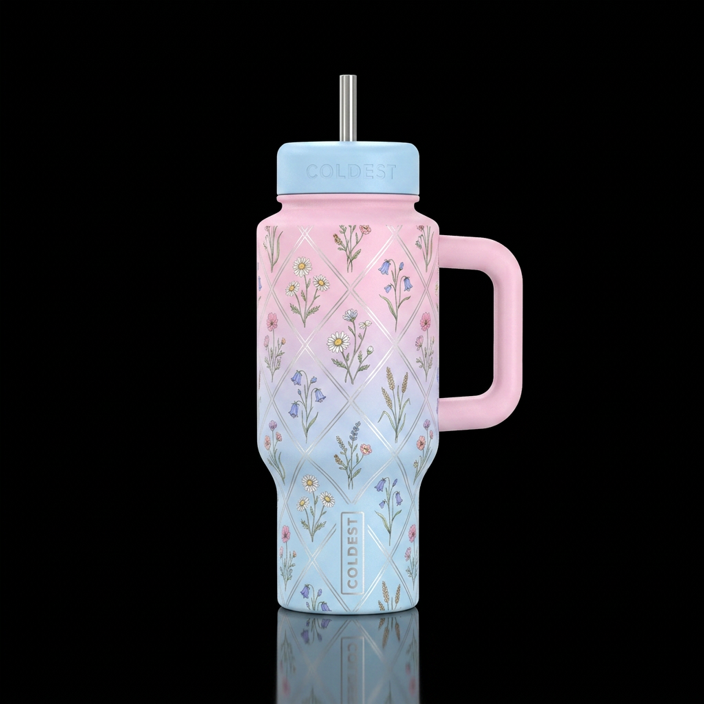 Wildflower blossoms inside diamond shape thinly li... water bottle design