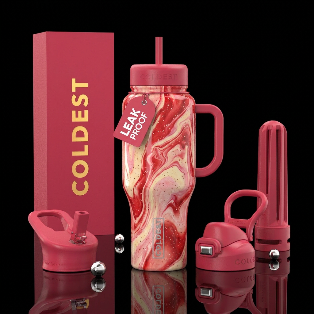 Strawberry shortcake marbled colors water bottle design