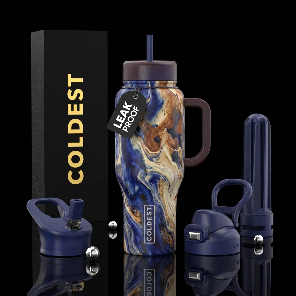 Blueberry cobbler and cream marbled colors water bottle design