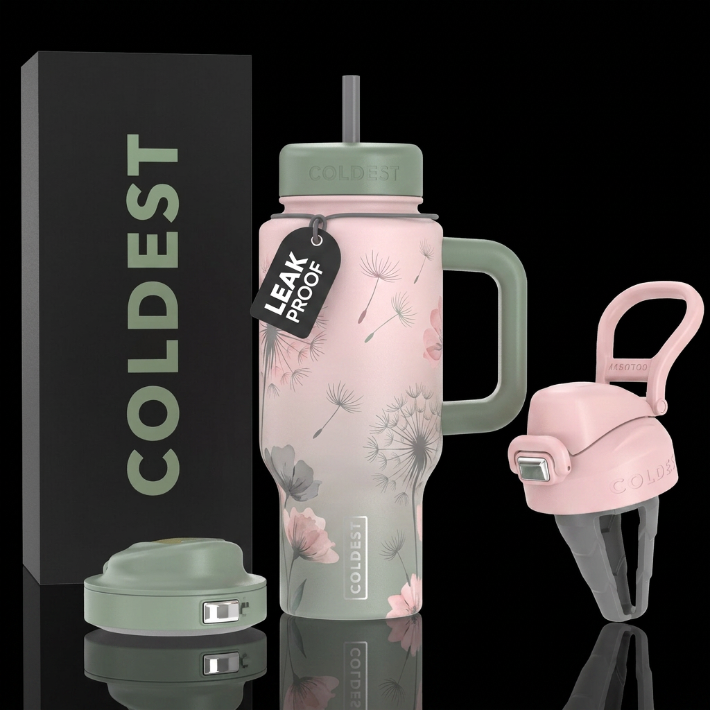 Dandelion fairy soft pinks and grays and sage gree... water bottle design