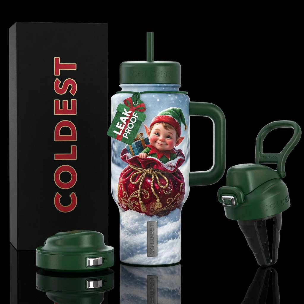 Baby elf rosy cheeks peeking out with a mischievou... water bottle design