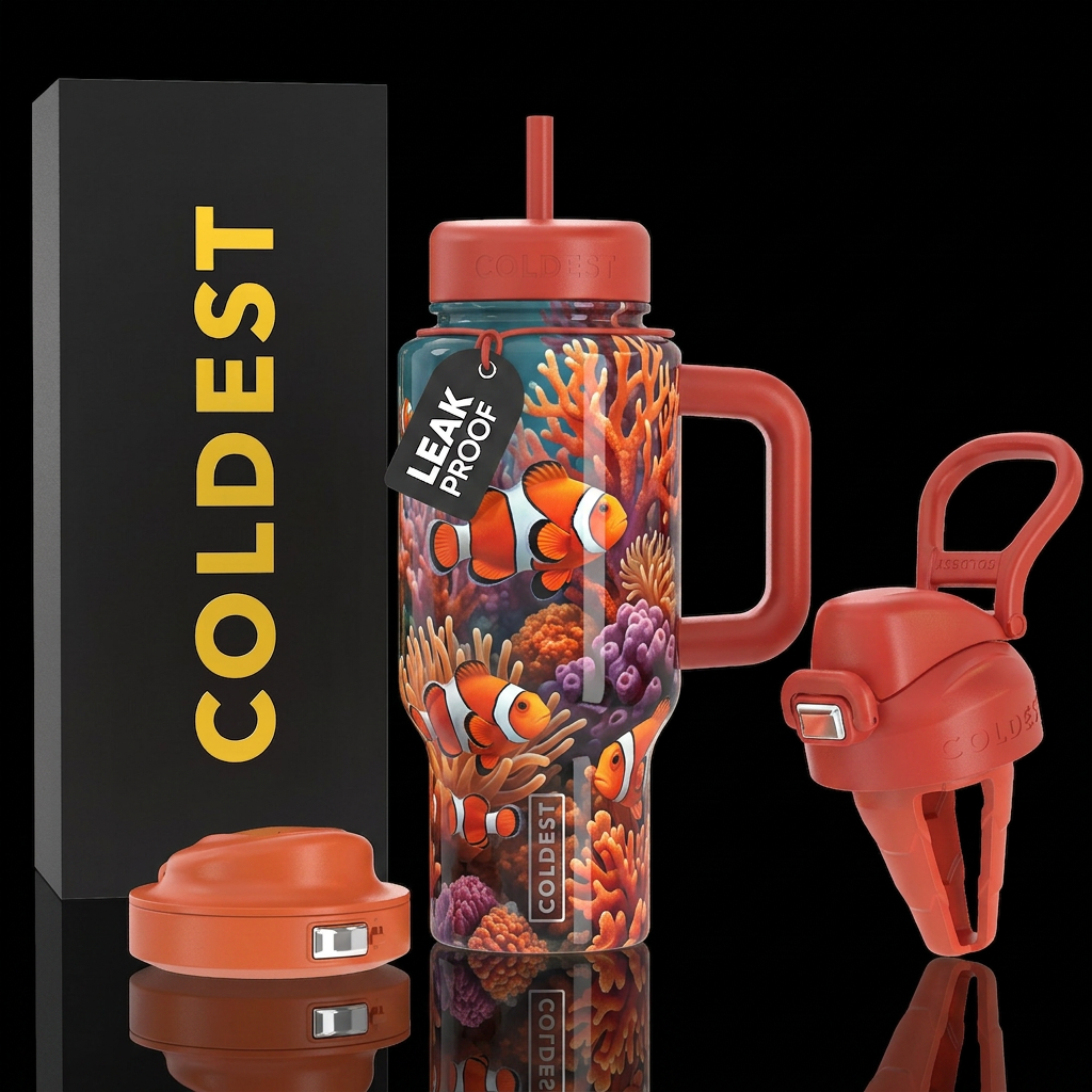 Clown fish coral reef no turquoise color water bottle design