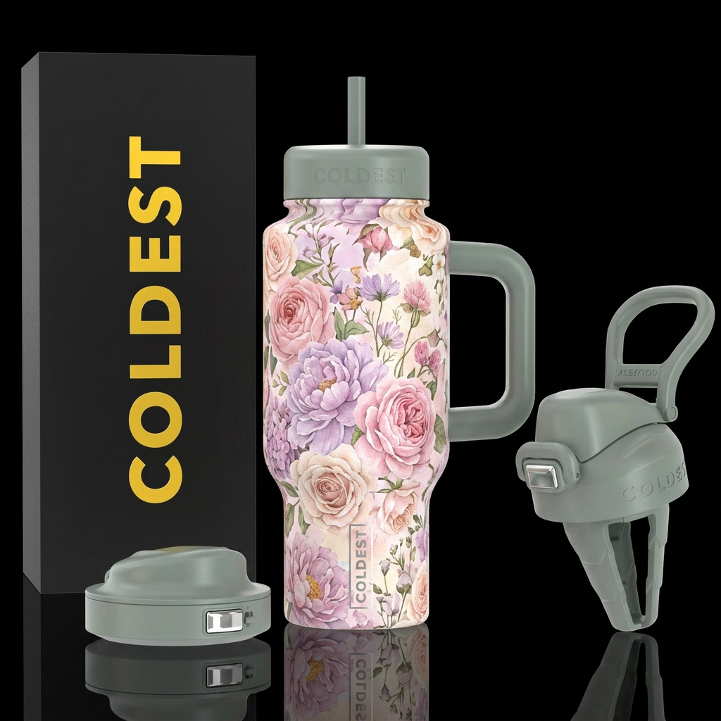 Modge podge romantic floral pastels muted water bottle design