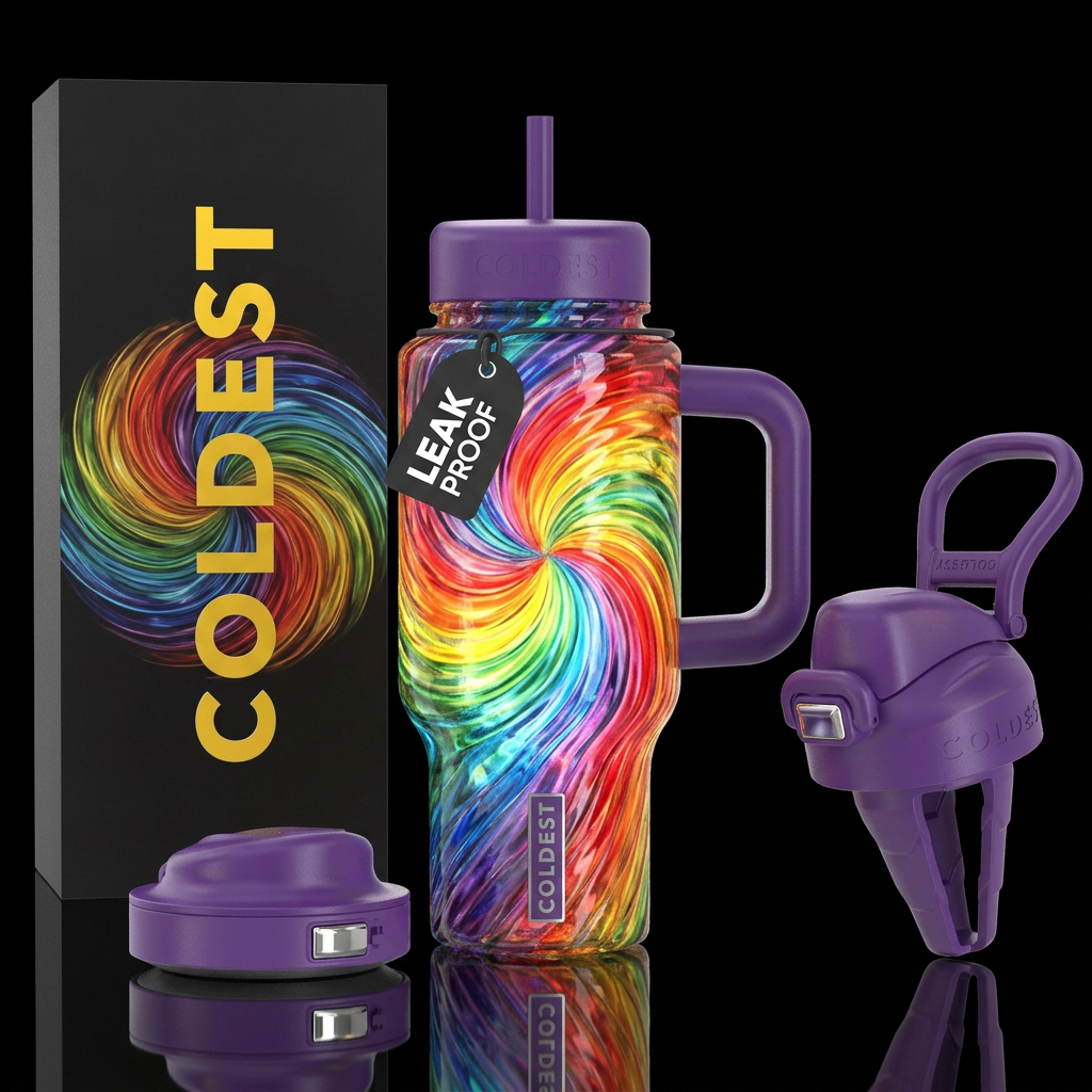 Rainbow blown glass pinwheel water bottle design