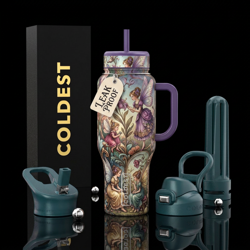 Victorian era fairy scene water bottle design