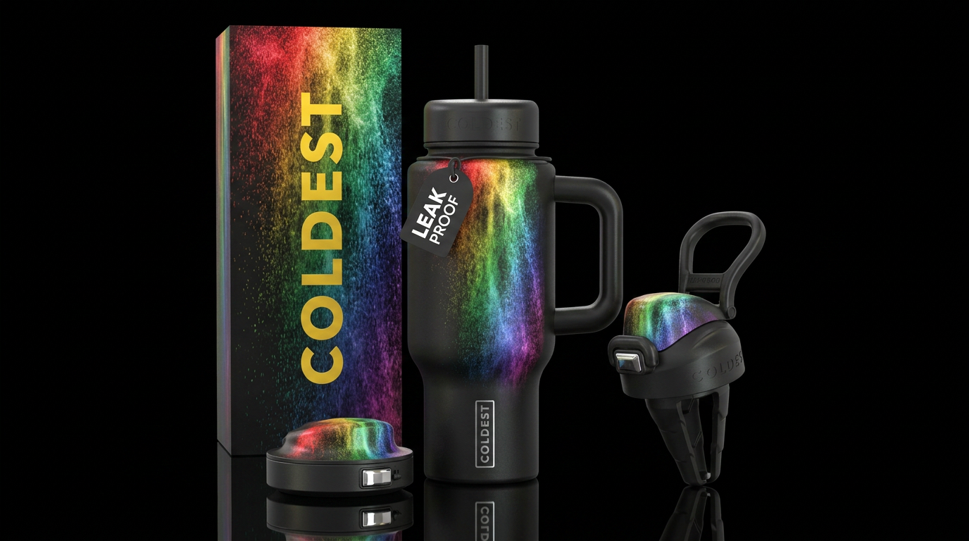 Waterfall rainbow mist water bottle design