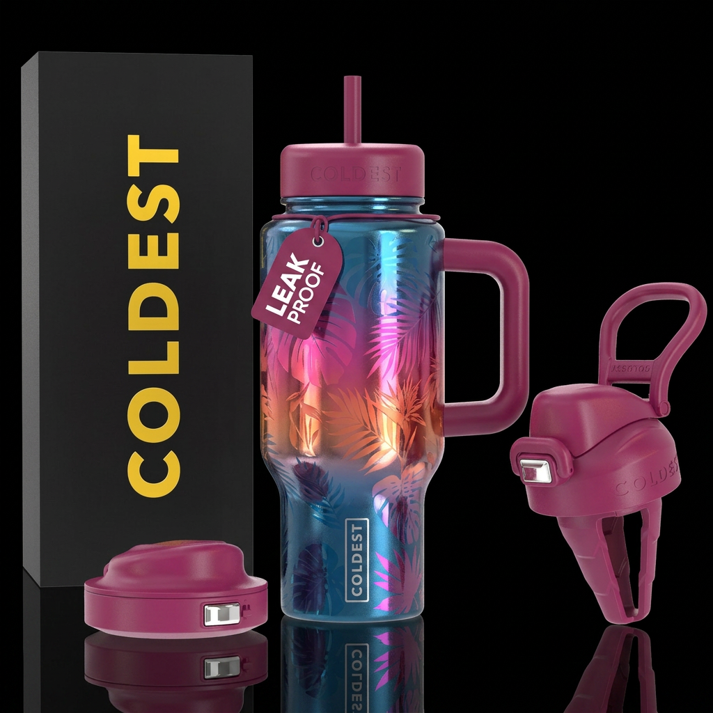 Tropical bloom reflective gradient water bottle design