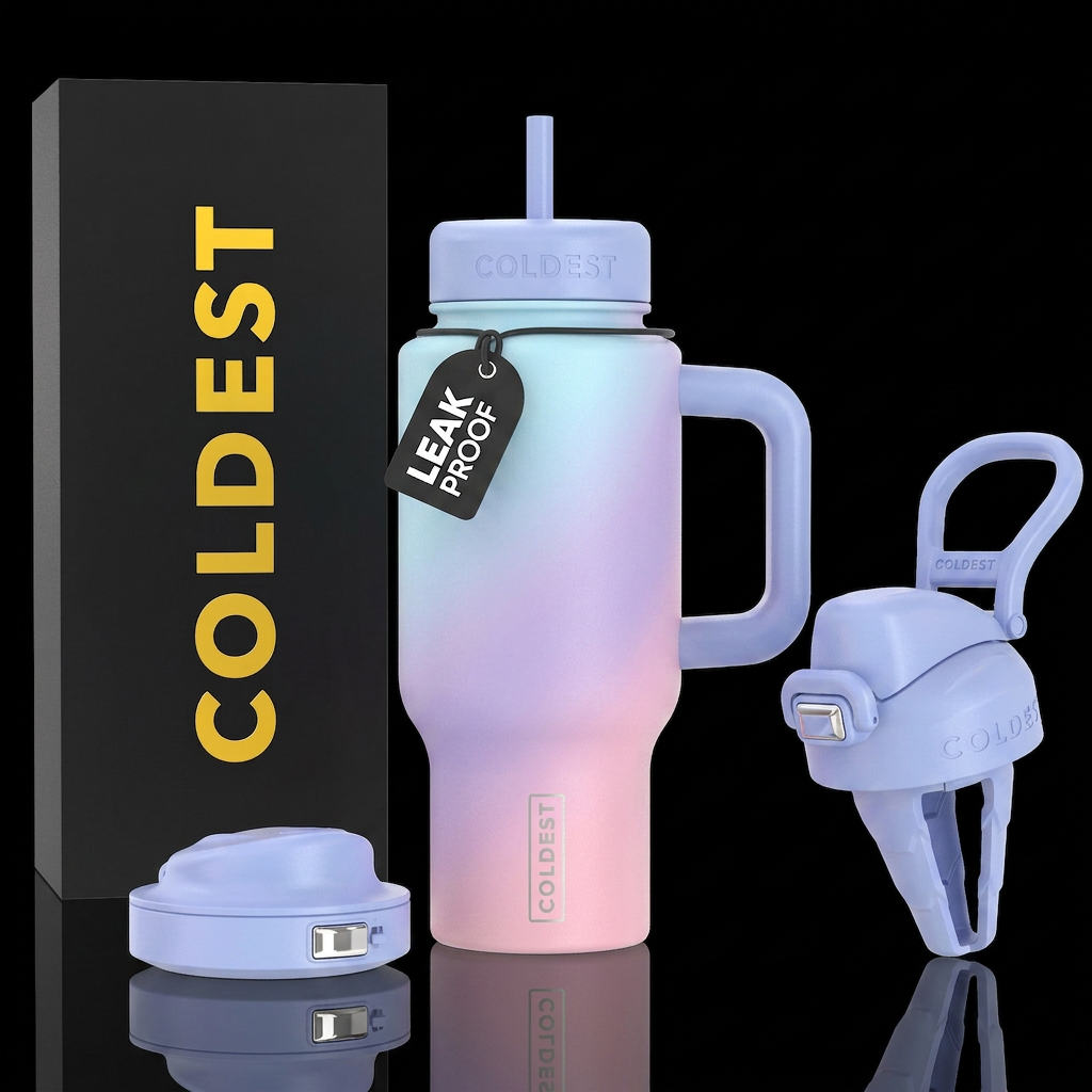 Powder bloom gradient pastel blue pastel purple pa... water bottle design