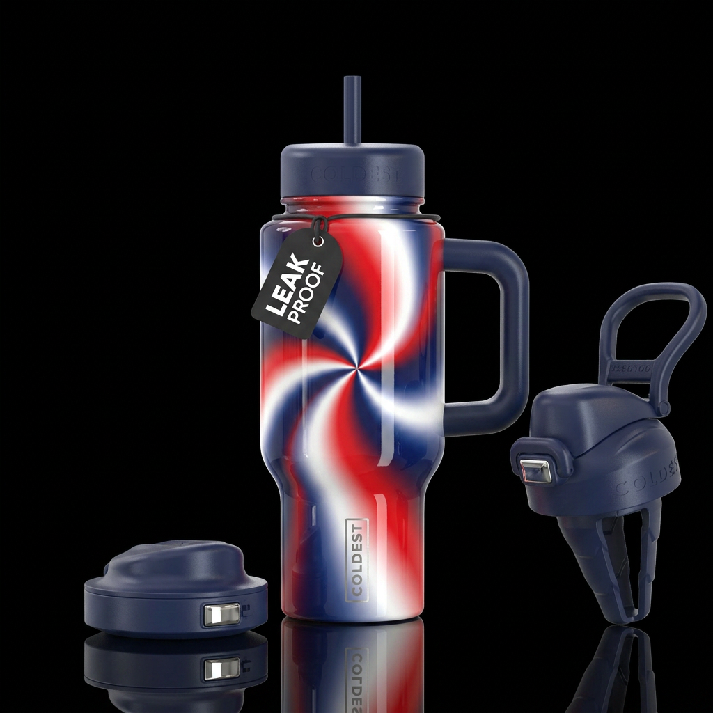 Red white navy blue radial gradient water bottle design