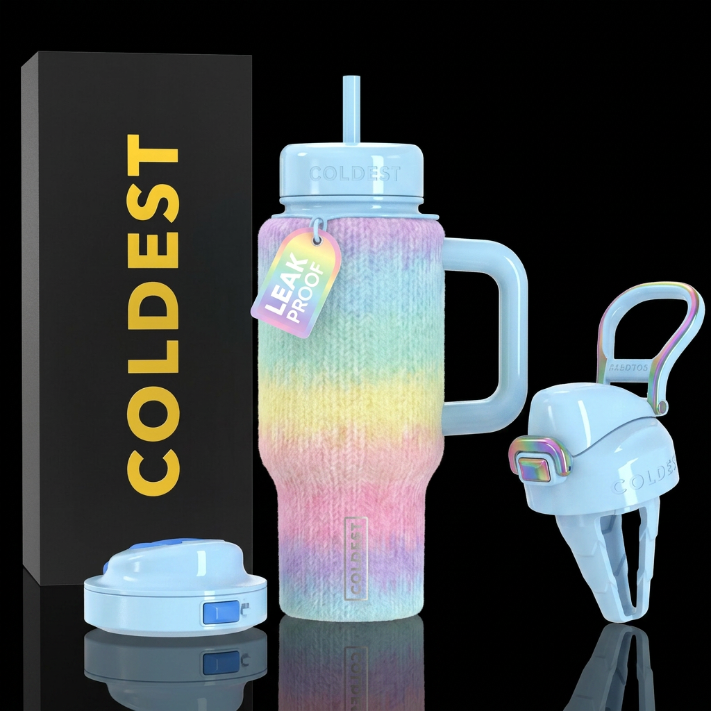 Comfy cozy pastel rainbow blanket water bottle design