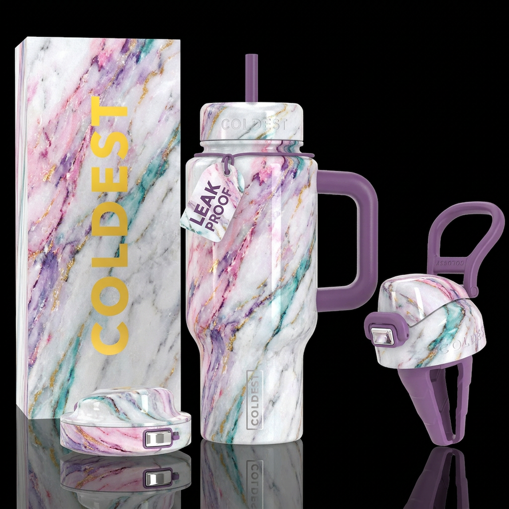 Quartz marbled water bottle design