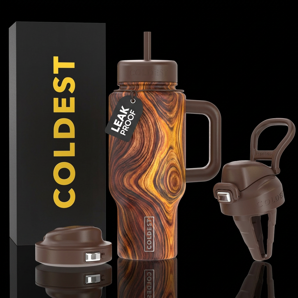 Swirling wood grain water bottle design