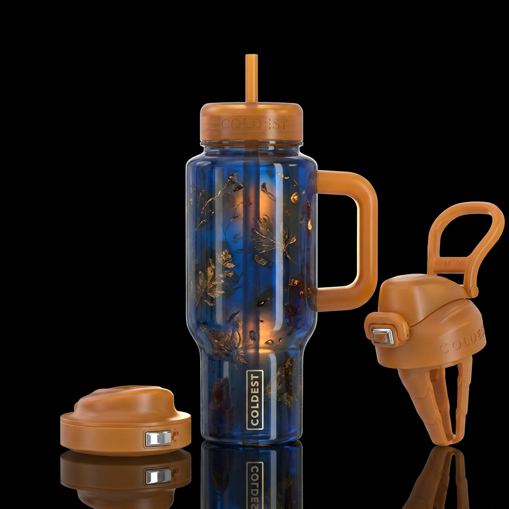 Dominican blue amber glow water bottle design