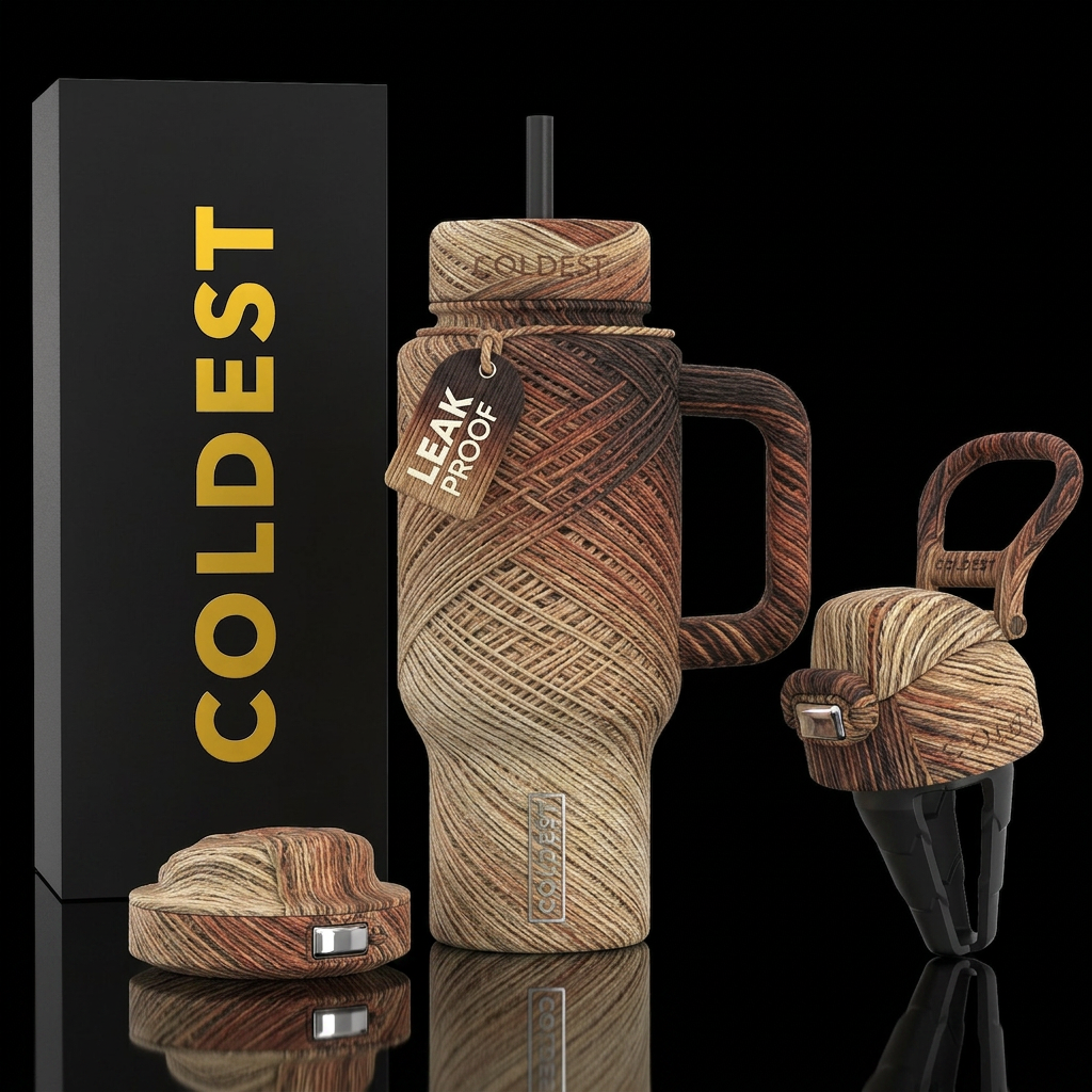 Draped yarn color dip dyed beige tan rust dark bro... water bottle design