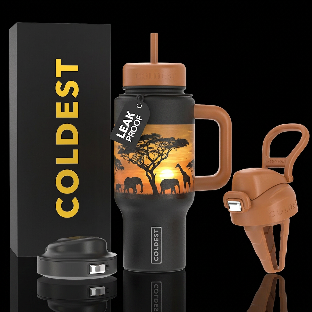 African safari wildlife plains water bottle design