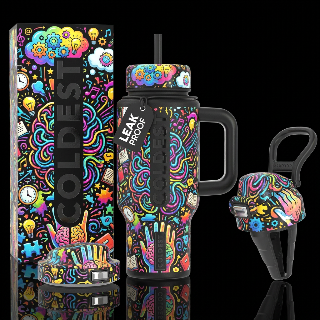 Neurodivergent mind clutter water bottle design