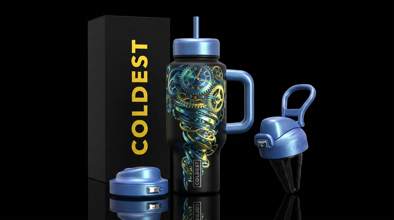 Metallic pearl gear clocks tornado water bottle design