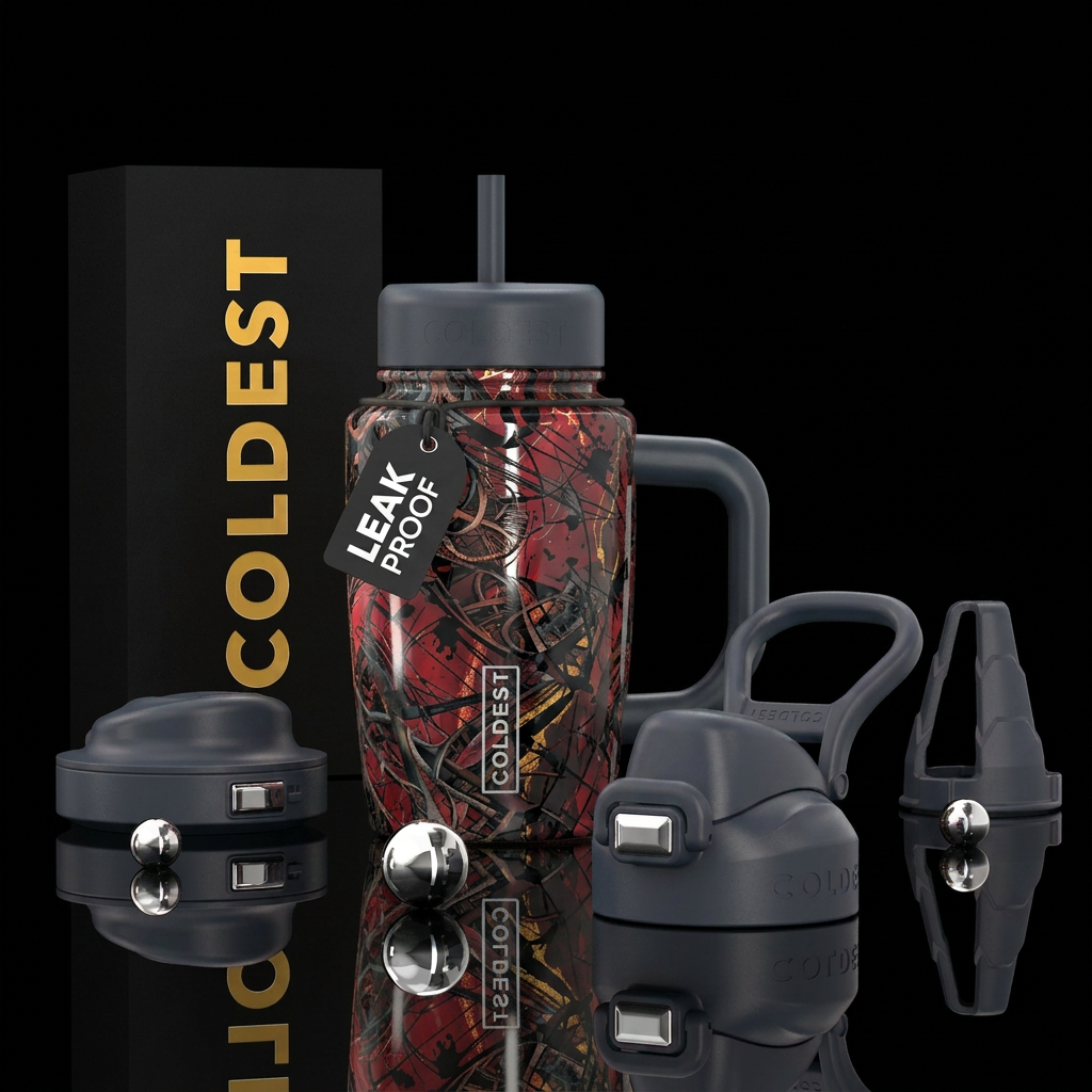 Controlled chaos dark handle and lid water bottle design