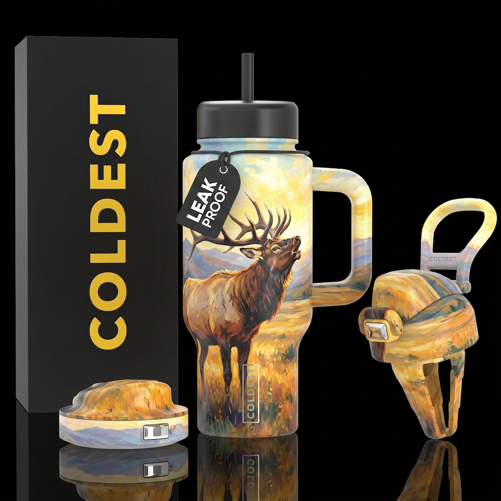 Elk bugle in the plains water bottle design