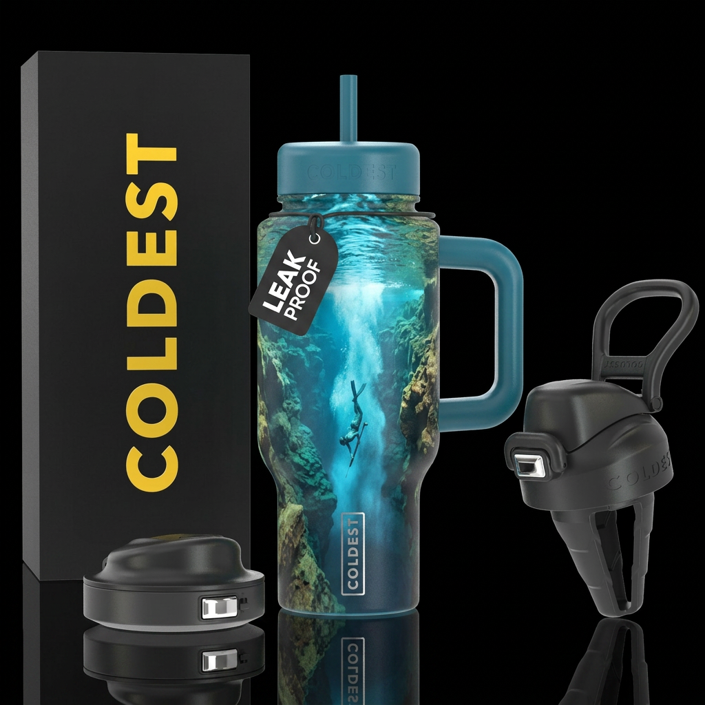 Spearfishing canyon waterfall water bottle design