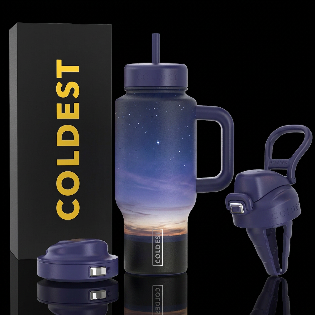 Dusk sky stars peeking out over dwindling daylight... water bottle design