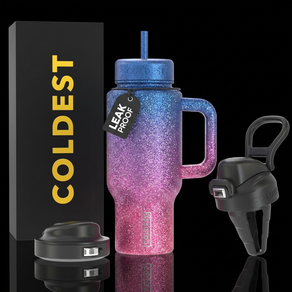 Tricolor ombre glitter water bottle design