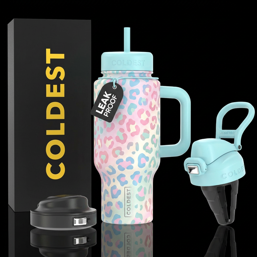Leopard print pastels water bottle design