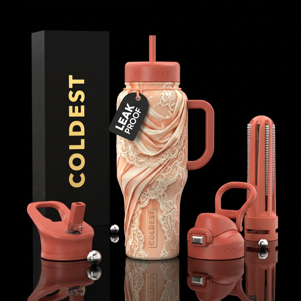 Satin lace drape peach and cream water bottle design