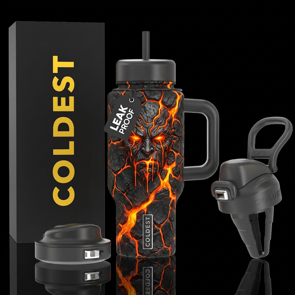 Black face crack lava coming through water bottle design