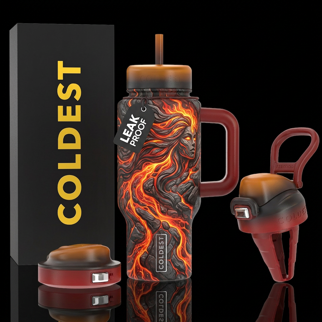 Pele volcano goddess lava water bottle design