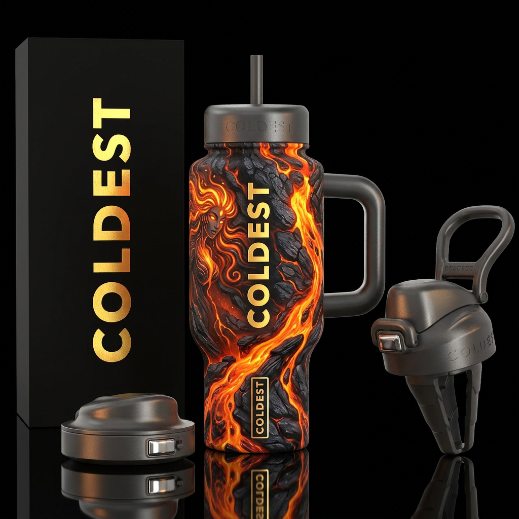 Pele volcano goddess lava water bottle design