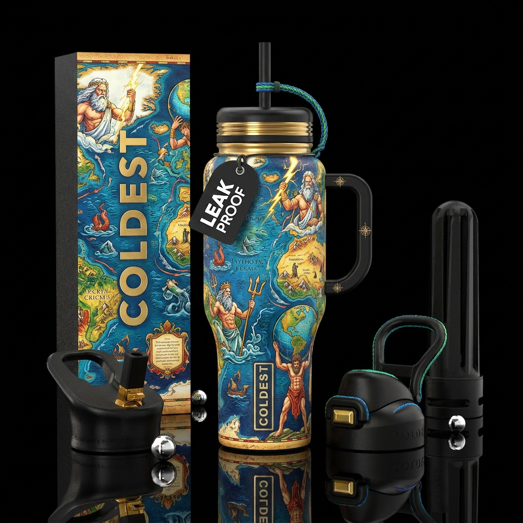 Mythology atlas water bottle design