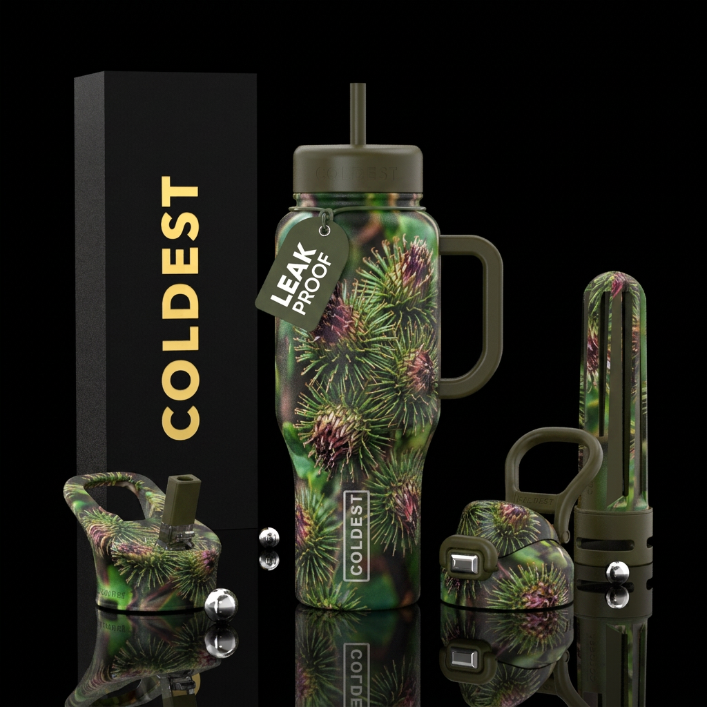 Bur seeds of the burdock plant water bottle design