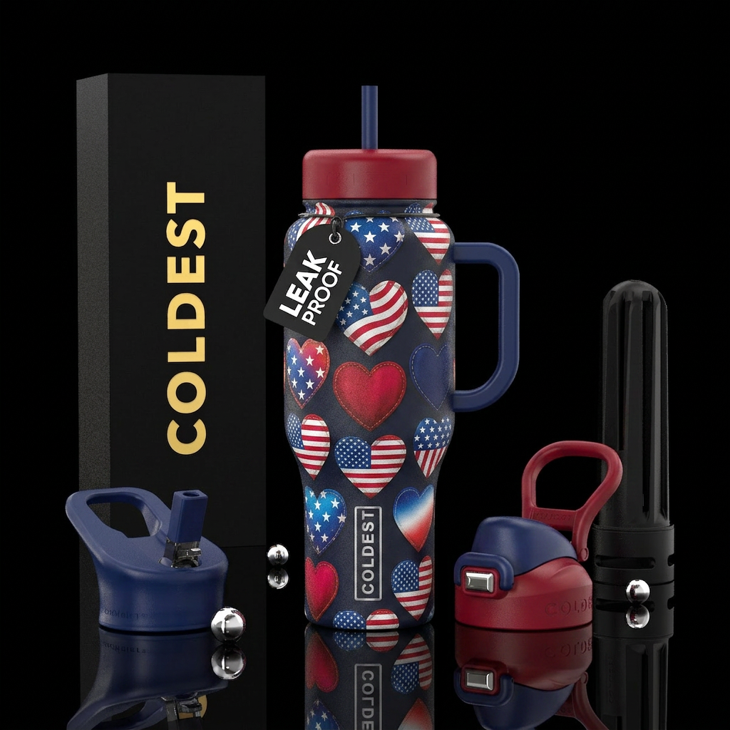Patriotic hearts water bottle design
