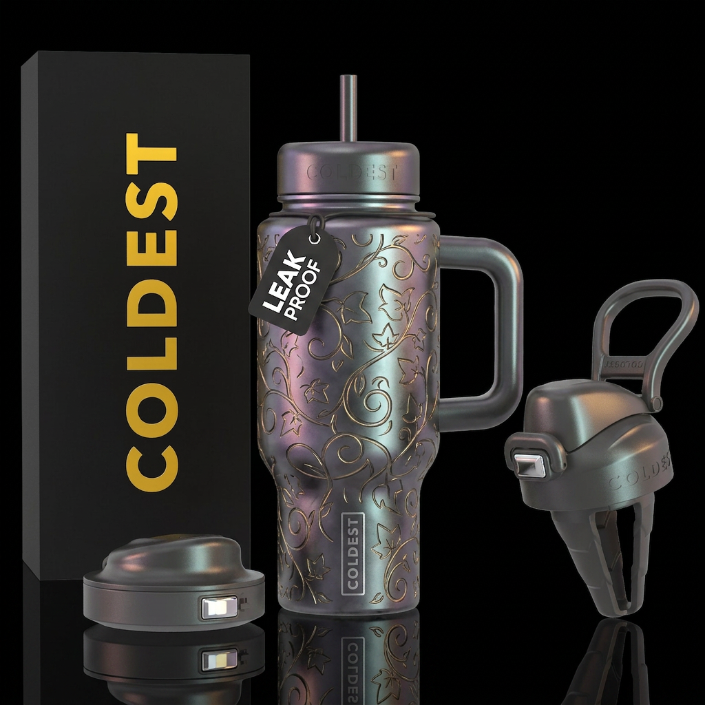 Etched ivy swirls metallic smoky color haze water bottle design