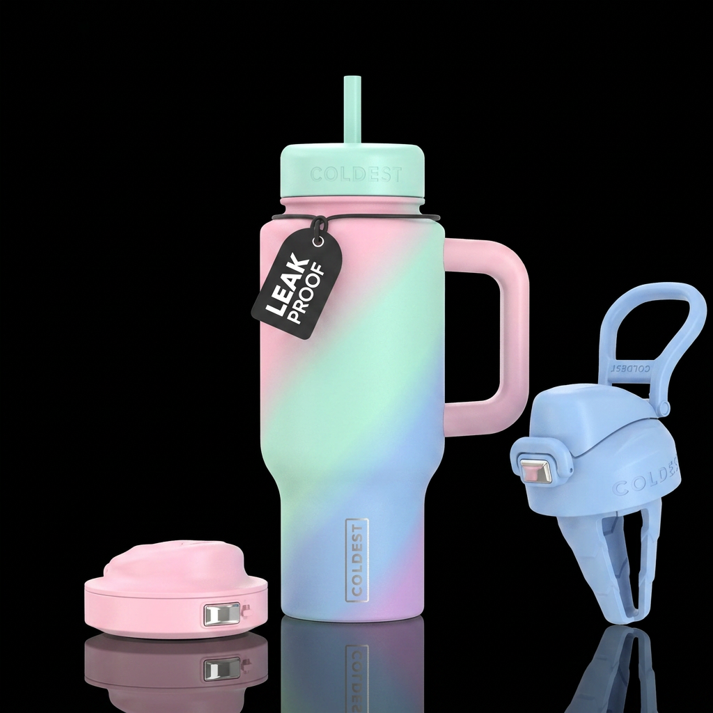 Pastel tricolor diagonal ombre gradient water bottle design