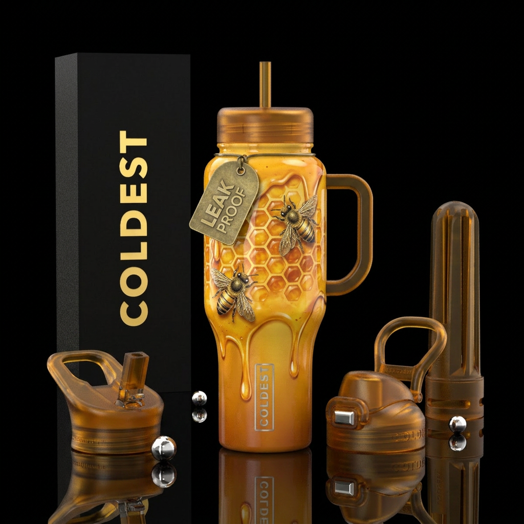Honeycomb honey drip two bees water bottle design
