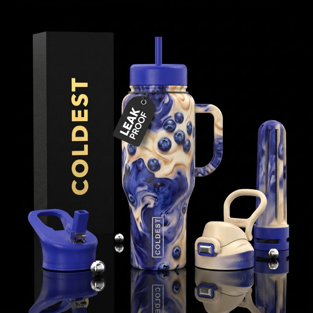Blueberries and cream water bottle design